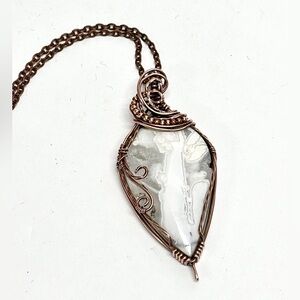 HAND CRAFTED Druzy Snow Agate Wire Wrapped Copper Pendant Necklace, Handmade